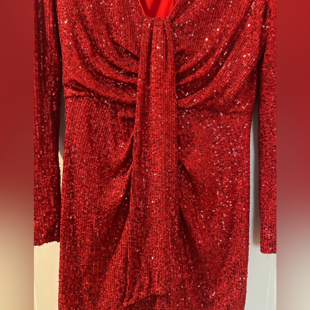 One33 Social Red Sequin Drape Dress Sz 8 - Picture 8 of 11